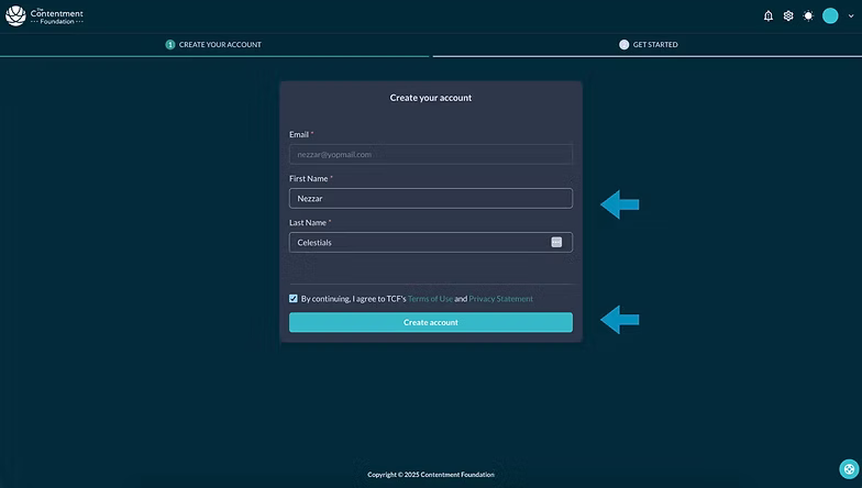 Agreeing to the Terms and Conditions before creating the account