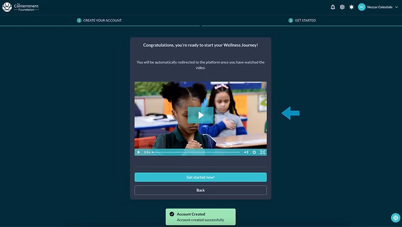 The introductory video playing after sign-up