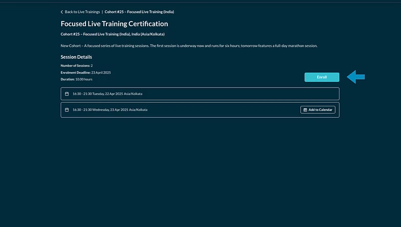The Enroll button on the training details page