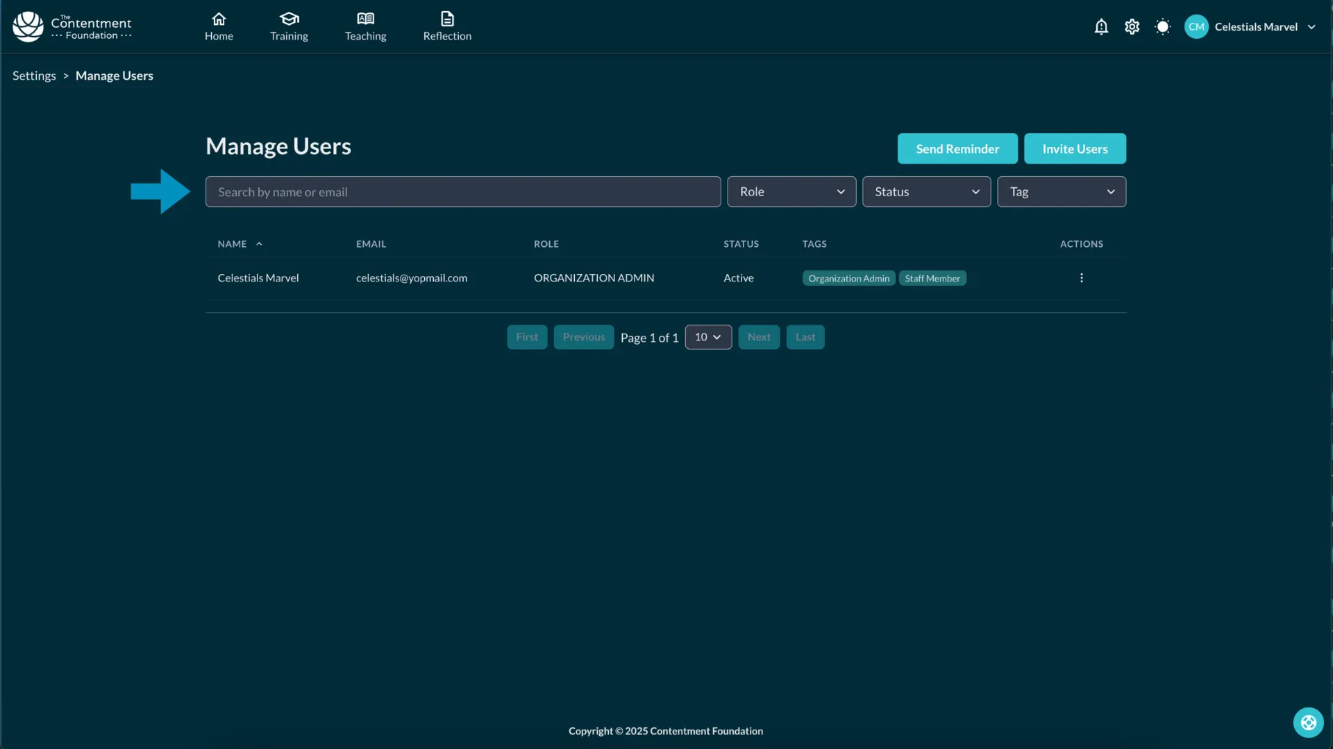 Filtering staff by email, role, status and tags