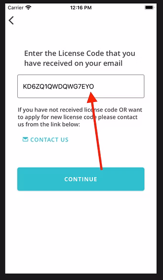 Entering the license code